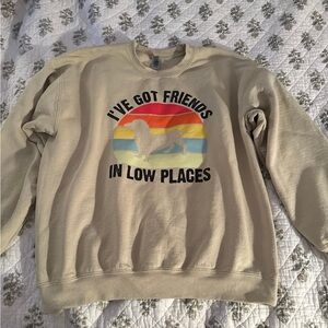 Gildan Tan Graphic Sweatshirt with Rainbow Design